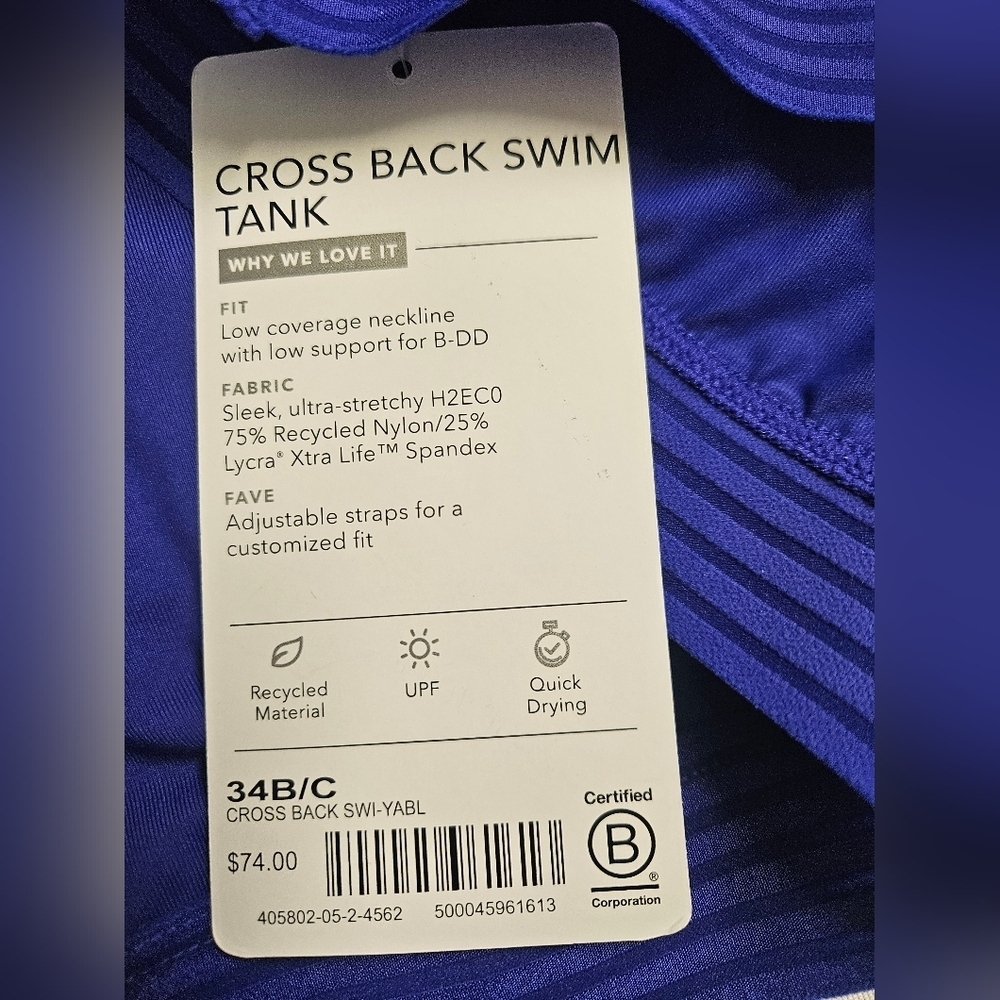 Athleta- Cross Back   Tank,Women's 34B-C Blue. Halter Neckline,UPF Quick Dryi - Picture 6 of 9